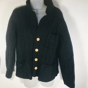 Harry and David's Northwest Express Women M 100% Wool Cable Knit Cardigan Black